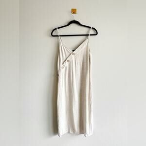 Vintage Timing Linen Blend Midi Dress – Adjustable Straps, Wooden Buttons Size M